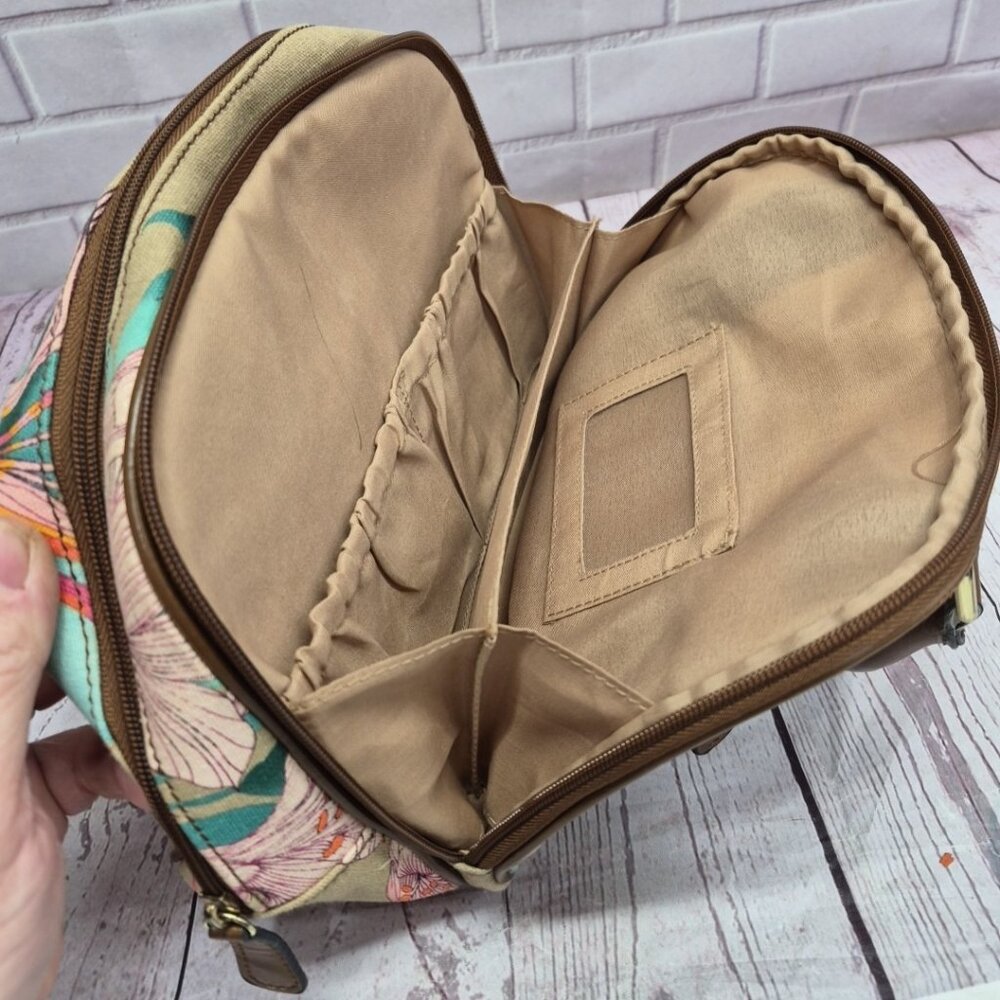 Jaclyn Smith Lily Canvas Handbag Purse Colorful Floral And Brown Pockets - Picture 7 of 10